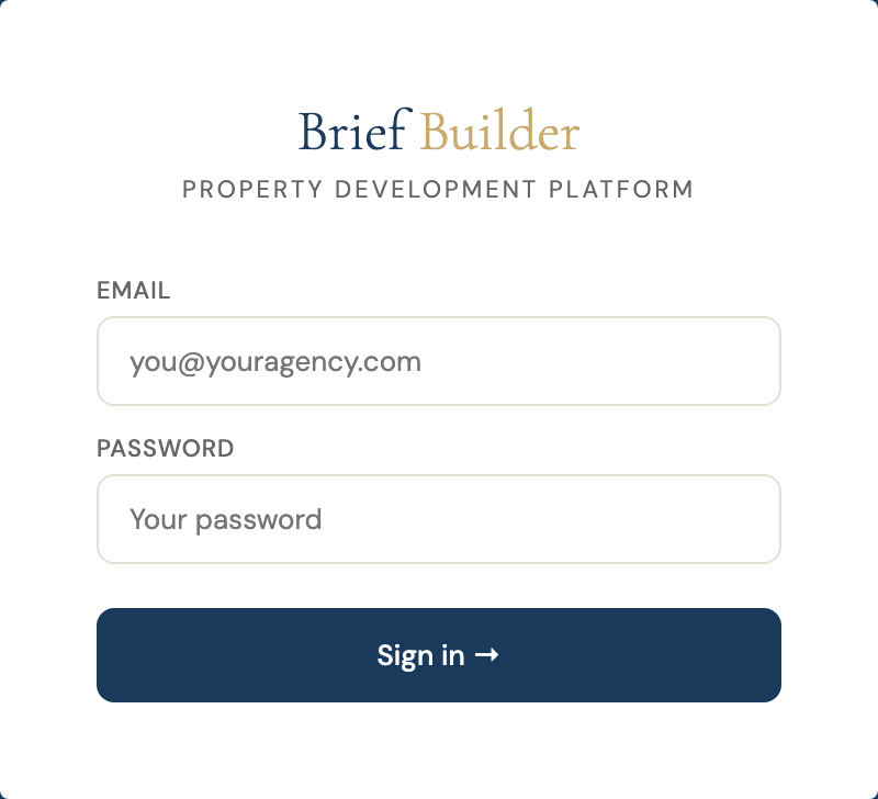 Brief Builder sign-in screen