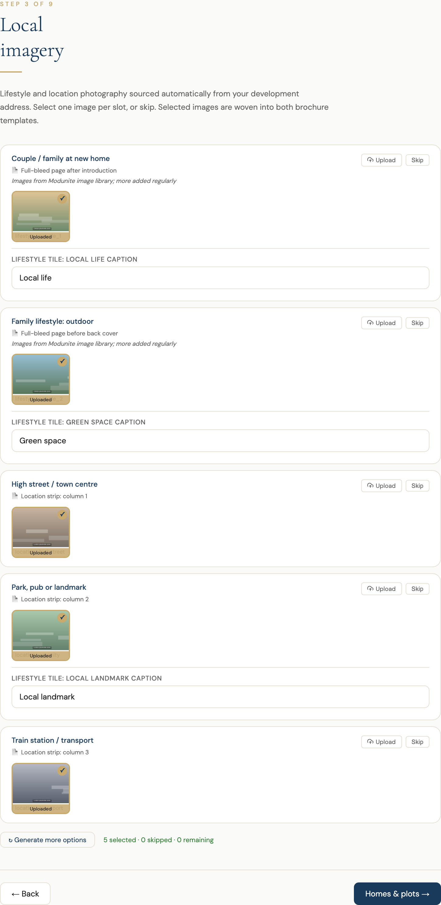 Step 3, Local imagery slots, all five filled with photos